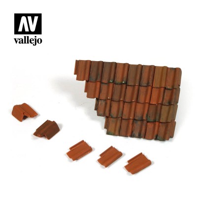 DAMAGED ROOF SECTION AND TILES ( UNPAINTED / 1+12pcs ) - 1/35 SCALE - VALLEJO SC230